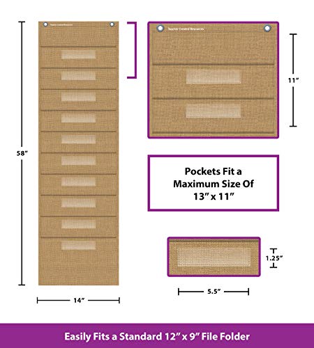 Teacher Created Resources Burlap 10 Pocket File Storage Pocket Chart (14" x 58") - 20840 - Image 4