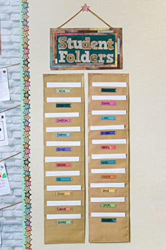 Teacher Created Resources Burlap 10 Pocket File Storage Pocket Chart (14" x 58") - 20840 - Image 5