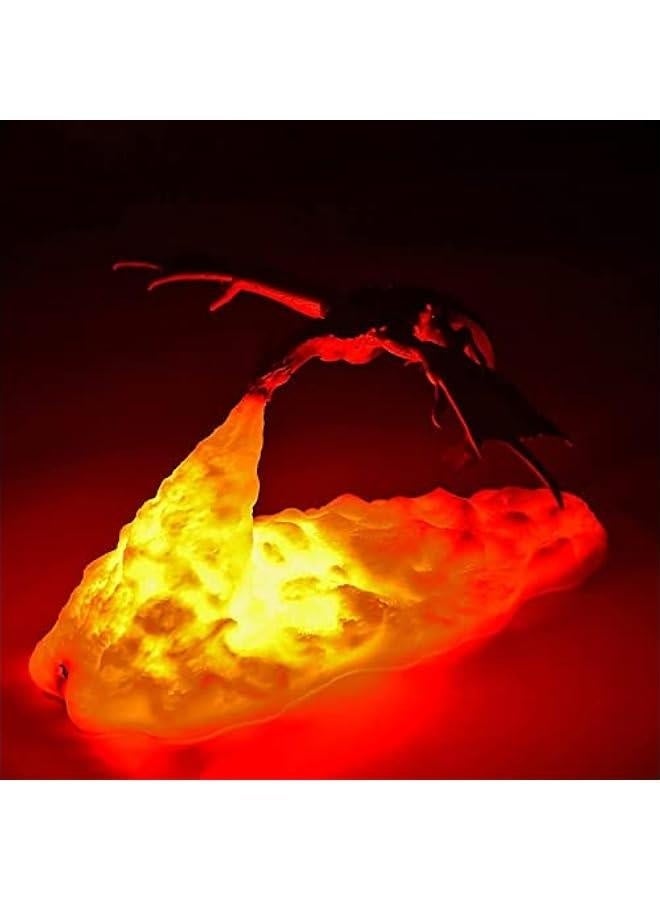 Fire Dragon Lamp Light, 3D Printed Night Light LED Moon Light Gift for Boys and Girls Bedroom Kids Room with USB Rechargeable (Silver)