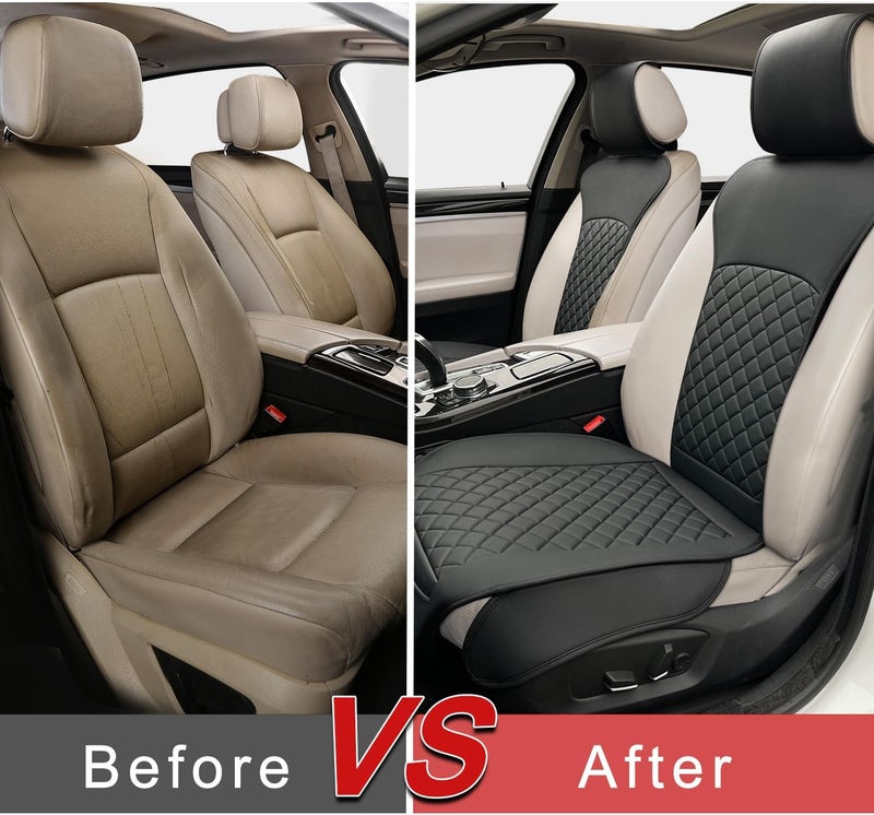 BEITK 2 Pack Leather Front Seat Covers, Universal Sideless Car Seat Protectors, Waterproof Automotive Seat Cover for Most Cars Trucks SUV(Black) - Image 5