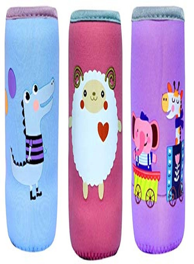 Alya The Cheeky Kidzz Soft Plush Stretchable Baby Feeding Bottle Cover/Tote Bag/Sleeve with Easy to Hold Strap | Cute Animated Overall Print (Sheep-CRO-Zebra, Pack of 3) - Image 1