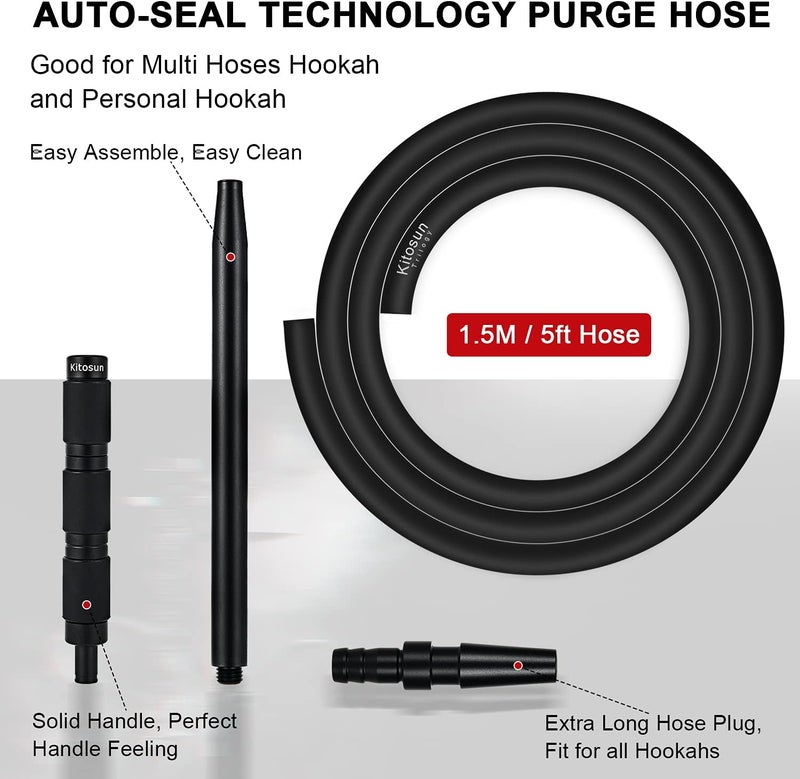 KITOSUN Hookah Hose Purge Hose - Auto-Seal Technology Design for Multi Hoses Hookah 5ft Silicone Hose Aluminum Handle with Extra Long Hose Plug Anti-Kinking Spring Easy Purge No Extra Jobs (2 Pack) - Image 3
