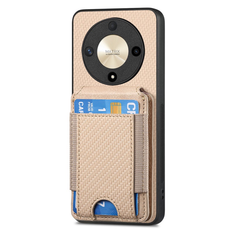 HuHa Protective Cover For Honor X9b Carbon Fiber Vertical Flip Wallet Stand Phone Case(Khaki) - Image 2