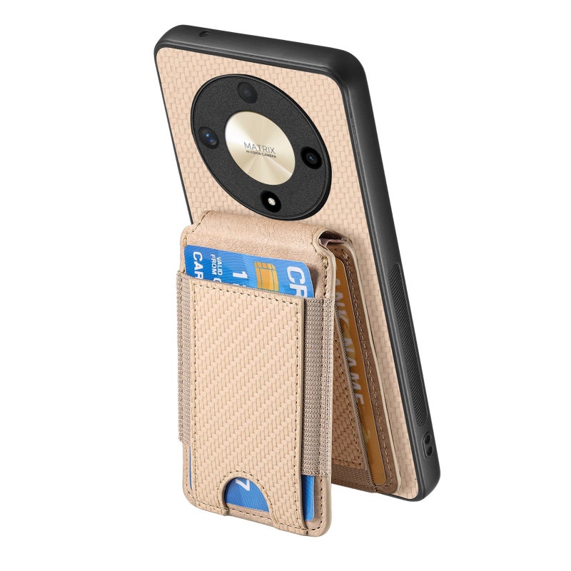 HuHa Protective Cover For Honor X9b Carbon Fiber Vertical Flip Wallet Stand Phone Case(Khaki) - Image 3
