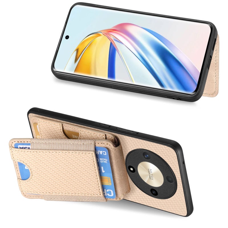 HuHa Protective Cover For Honor X9b Carbon Fiber Vertical Flip Wallet Stand Phone Case(Khaki) - Image 5