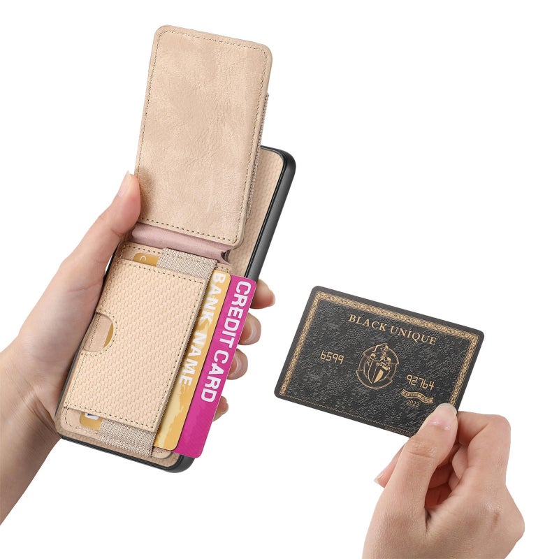 HuHa Protective Cover For Honor X9b Carbon Fiber Vertical Flip Wallet Stand Phone Case(Khaki) - Image 4