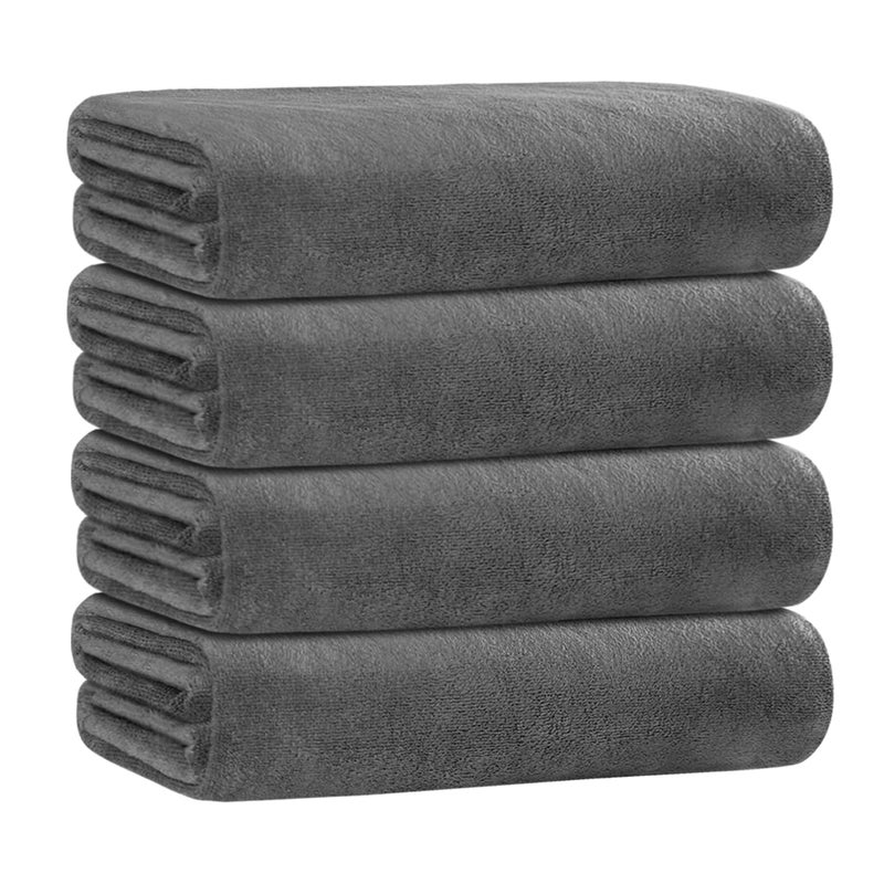 JML Bath Towels for Adult Body Large Microfiber Bath Towels Set 4 Pack 30 x 60 Lightweight Soft Absorbent for Bathroom Spa Gym Yoga Salon Sauna Grey