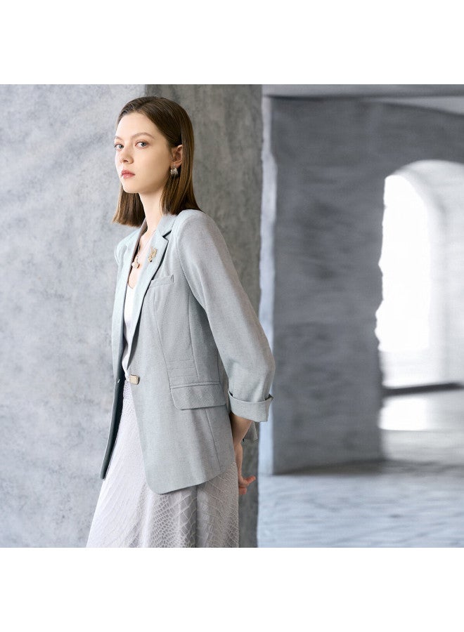 Yanyee Three-quarter Sleeve Gray Blazer For Women, Spring Elegant Versatile Suit For Commuting And Work, Light Gray, Size S - Image 1