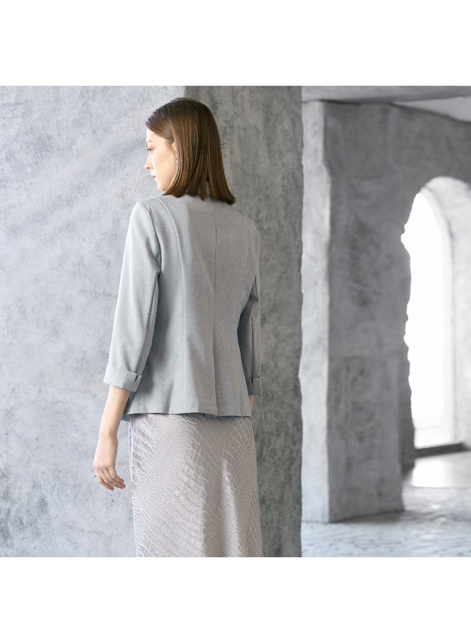 Yanyee Three-quarter Sleeve Gray Blazer For Women, Spring Elegant Versatile Suit For Commuting And Work, Light Gray, Size S - Image 2
