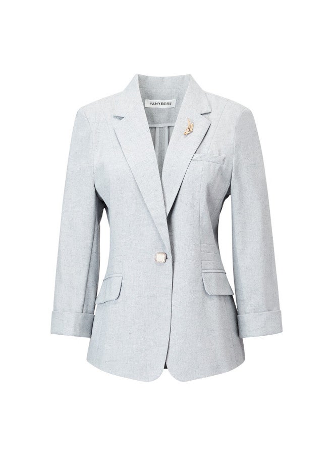 Yanyee Three-quarter Sleeve Gray Blazer For Women, Spring Elegant Versatile Suit For Commuting And Work, Light Gray, Size S - Image 3