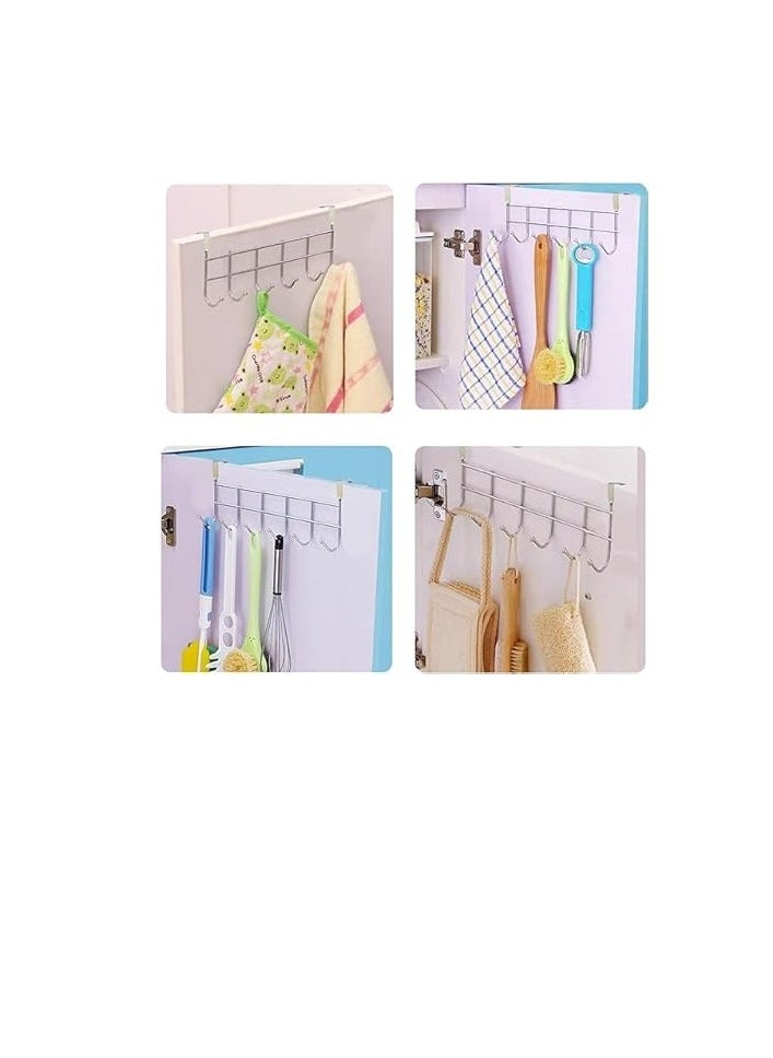 Generic - A stainless steel over-the-door hanger with 6 sturdy hooks, perfect for hanging clothes, jackets, towels, and more. Designed for heavy-duty use, it provides a convenient and space-saving storage solution without the need for screws or drilling. - Image 1
