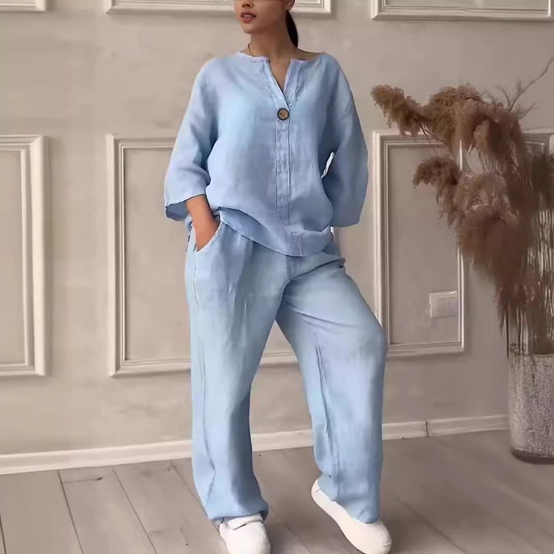 Women's Casual Tracksuit Set with Wide-Leg Pants - Image 3