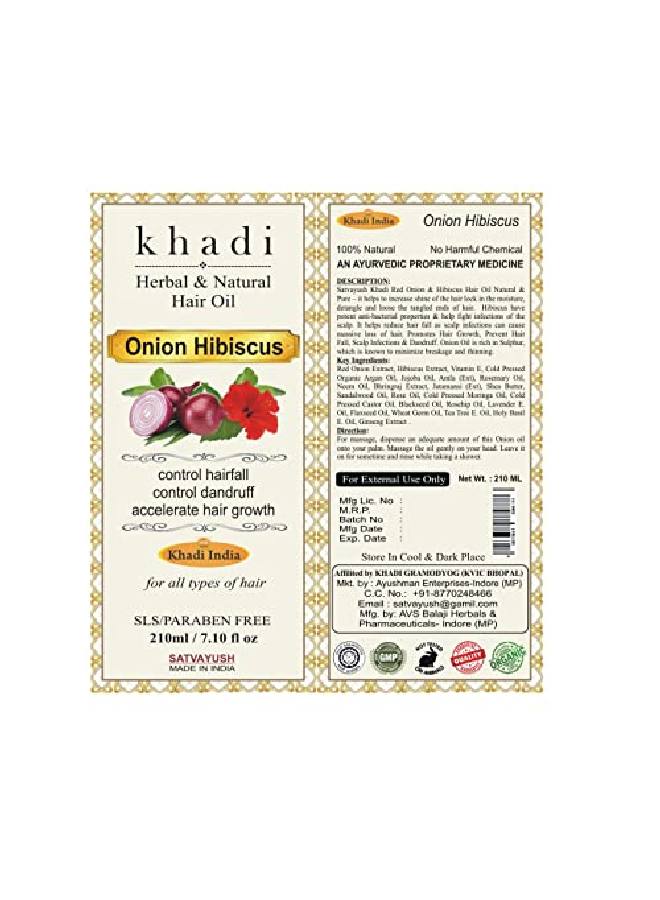 Satvayush Khadi Onion Hibiscus Hair Oil | Hair Growth | Hairfall Control | Ayurvedic | l & Herbal | 4X More Effective | For All Hair Types (Male & Female) 210 ml  - Image 5