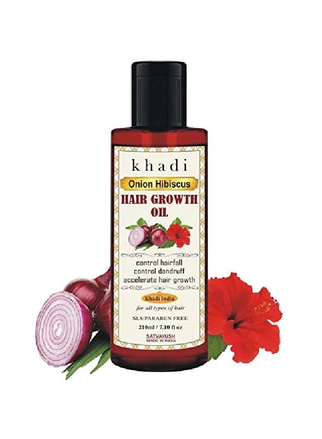 Satvayush Khadi Onion Hibiscus Hair Oil | Hair Growth | Hairfall Control | Ayurvedic | l & Herbal | 4X More Effective | For All Hair Types (Male & Female) 210 ml  - Image 1