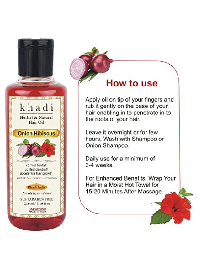 Satvayush Khadi Onion Hibiscus Hair Oil | Hair Growth | Hairfall Control | Ayurvedic | l & Herbal | 4X More Effective | For All Hair Types (Male & Female) 210 ml  - Image 3