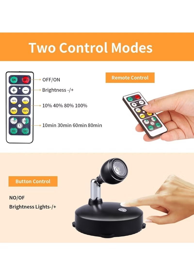 AirYoung 2Pcs Wireless Spotlight for Indoor, Battery Operated LED Spotlight with Dimmable Rotatable Timer Uplight Mini Accent Lights with Remote for Wall Display Plants Painting Artwork Closet Natural White - Image 2