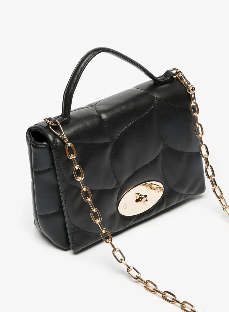 فلورا بيلا Quilted Satchel Bag with Detachable Chain Strap and Clasp Closure