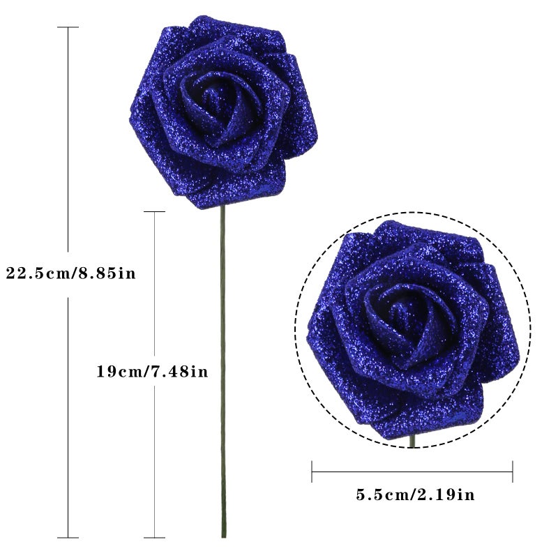 IPOPU Foam Roses  25pcs Royal Blue Roses Glitter Flowers Artificial Rose with Stem for DIY Wedding Bridal Bouquet Home Party Decoration(Royal Blue) - Image 4