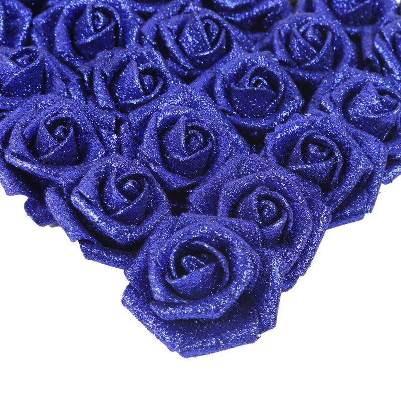 IPOPU Foam Roses  25pcs Royal Blue Roses Glitter Flowers Artificial Rose with Stem for DIY Wedding Bridal Bouquet Home Party Decoration(Royal Blue) - Image 1