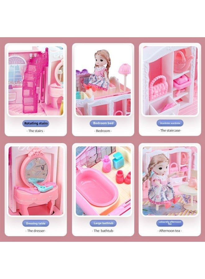 Girls Play House Toy Princess 3-6 Years Old Handbag Birthday Gift Box Explosions Girls Doll House-Color:Small Handbag Powder + 2 Dolls 【free Motorcycle + LED Light Strip】 - Image 4