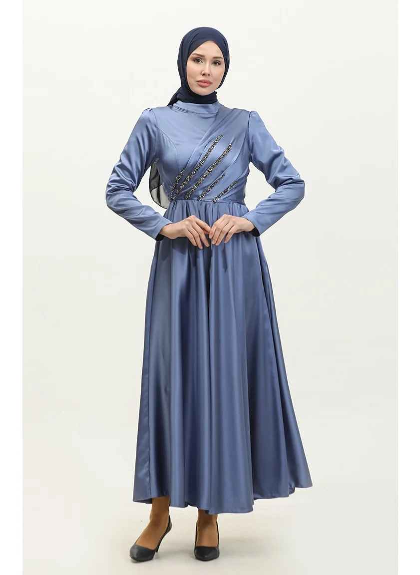 Sefa Merve Stone Evening Dress 5762-02 Indigo