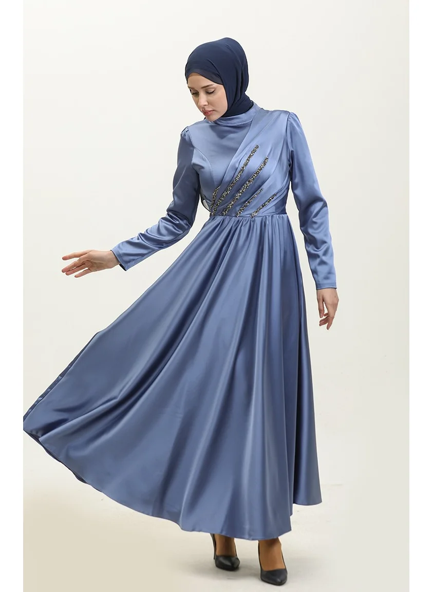 Sefa Merve Stone Evening Dress 5762-02 Indigo