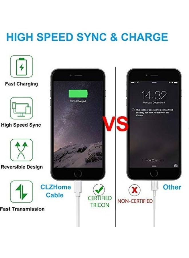 NIBEMINENT Short USB Charging Cable Pack Of 6 White - Image 3