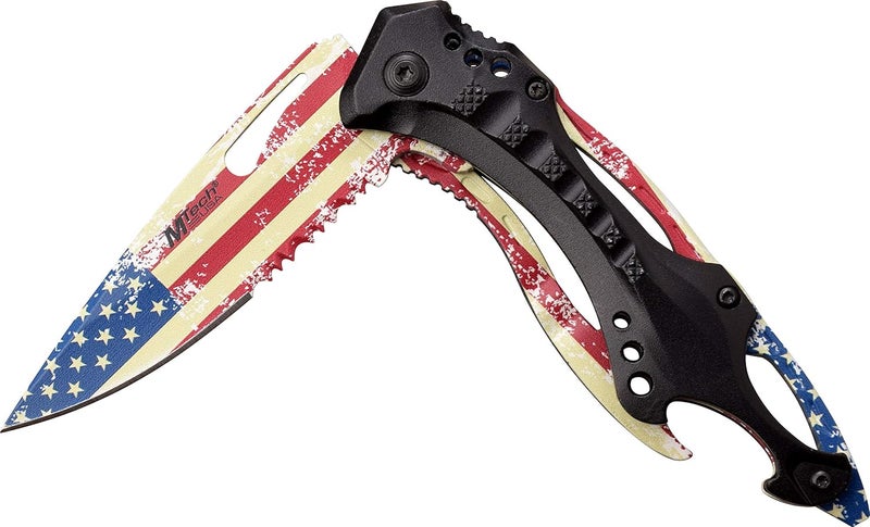 MTECH USA Folding Knife, 3.75-Inch Half-Serrated Blade, Titanium Coating, Glass Breaker, Pocket Clip - Image 3
