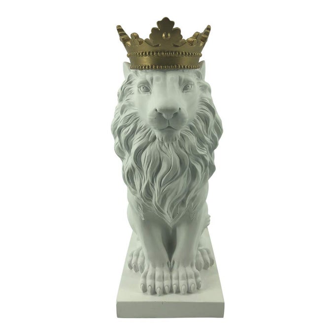 WILDLIFE COLLECTION 15 LION FIGURINE KING OF FOREST STATUE SCULPTURE HOME DECORATION WHITE GOLD RESIN STONE