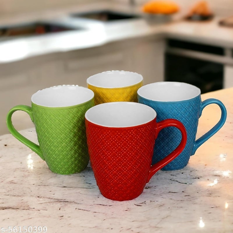 KITTENS Ceramic Coffee Mug Set of 4 Multicolor Mat Pattern 300 ml Large Coffee Mugs Food Grade Microwave Safe - Image 1