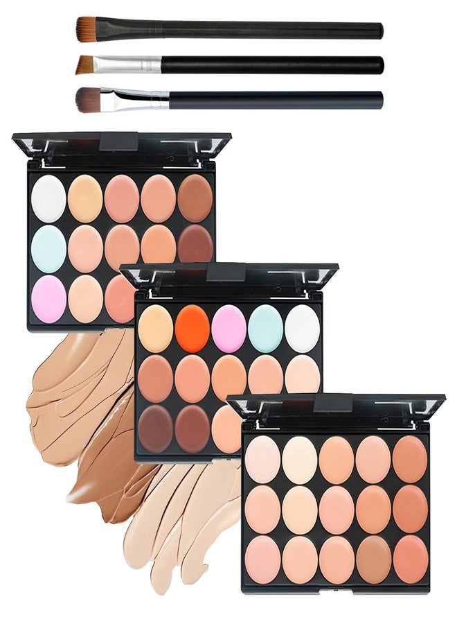 LJYBoBin 3PCS 15 Colors Correcting Concealer Palette with Brushes,Waterproof Color Corrector Palette,Full Coverage Concealer Makeup Pallets Kit,Makeup Cream Contour Conceler for Dark Circles and Blemish - Image 1