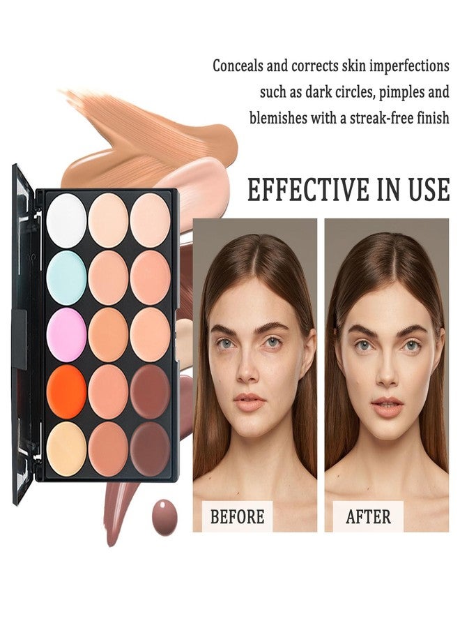 LJYBoBin 3PCS 15 Colors Correcting Concealer Palette with Brushes,Waterproof Color Corrector Palette,Full Coverage Concealer Makeup Pallets Kit,Makeup Cream Contour Conceler for Dark Circles and Blemish - Image 2