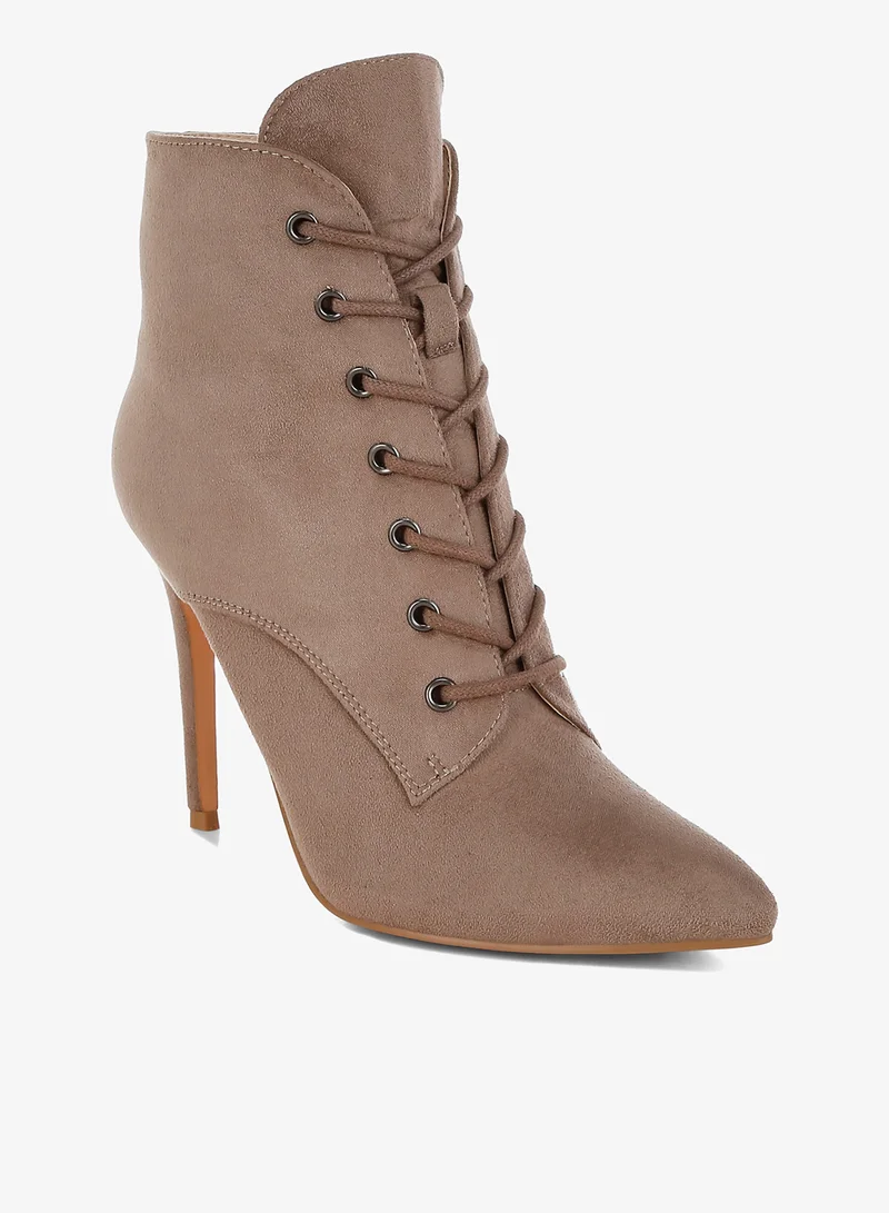 London Rag London Rag Women's Lace Up Stiletto Boots in Taupe
