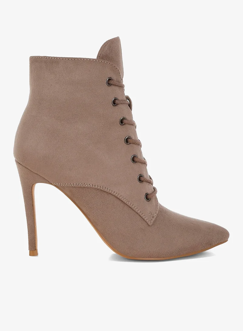 London Rag London Rag Women's Lace Up Stiletto Boots in Taupe