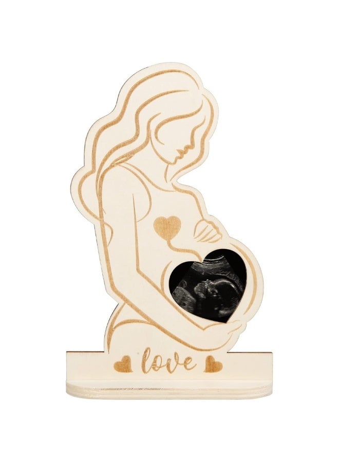Pregnant Sonogram Picture Frame Creative Wooden Ultrasound Photo Frame with Stand Gender Disclosure Party Decor for New Mom - Image 1