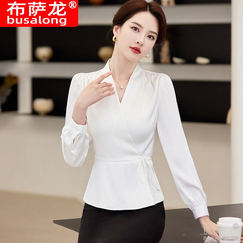 New Korean long sleeve shirt womens inch shirt professional slim work clothes plus size formal 858 Gray shirt - Image 2