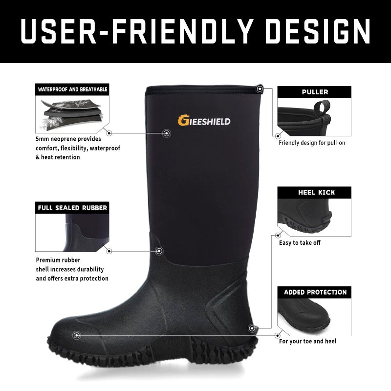 Waterproof Insulated Rubber Boots for Men and Women with Steel Shank, Anti-Slip Outdoor Work Hunting Boots for Farming Gardening Fishing and Mud - Image 5