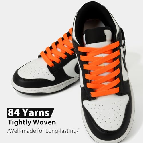 Puzeam 2 Pair Upgrade Tight Weave Flat Shoe Laces for Sneakers 28 Colors 5/16" Wide Replacement Shoelaces for Adults and Kids (Orange, 180 cm) - Image 2
