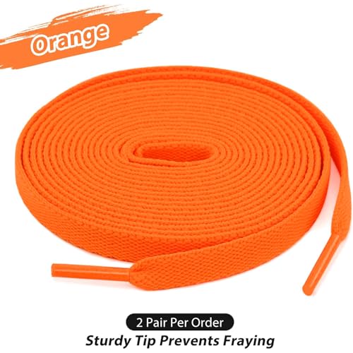 Puzeam 2 Pair Upgrade Tight Weave Flat Shoe Laces for Sneakers 28 Colors 5/16" Wide Replacement Shoelaces for Adults and Kids (Orange, 180 cm) - Image 3