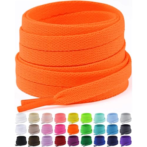 Puzeam 2 Pair Upgrade Tight Weave Flat Shoe Laces for Sneakers 28 Colors 5/16" Wide Replacement Shoelaces for Adults and Kids (Orange, 180 cm) - Image 1