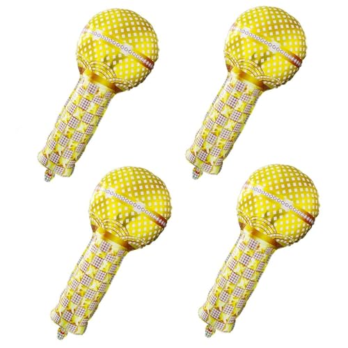 DEERMON Hip Hop Theme Gold Microphone Aluminum Foil Balloons 4 Pack Inflatable Rock Star Blow up Microphone Balloon For Birthday Wedding Cosplay 80s 90s Musical Concert Themed Party Decoration - Image 1