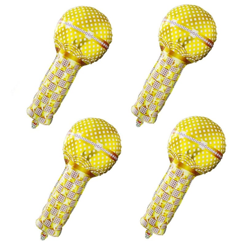 DEERMON Hip Hop Theme Gold Microphone Aluminum Foil Balloons 4 Pack Inflatable Rock Star Blow up Microphone Balloon For Birthday Wedding Cosplay 80s 90s Musical Concert Themed Party Decoration - Image 3