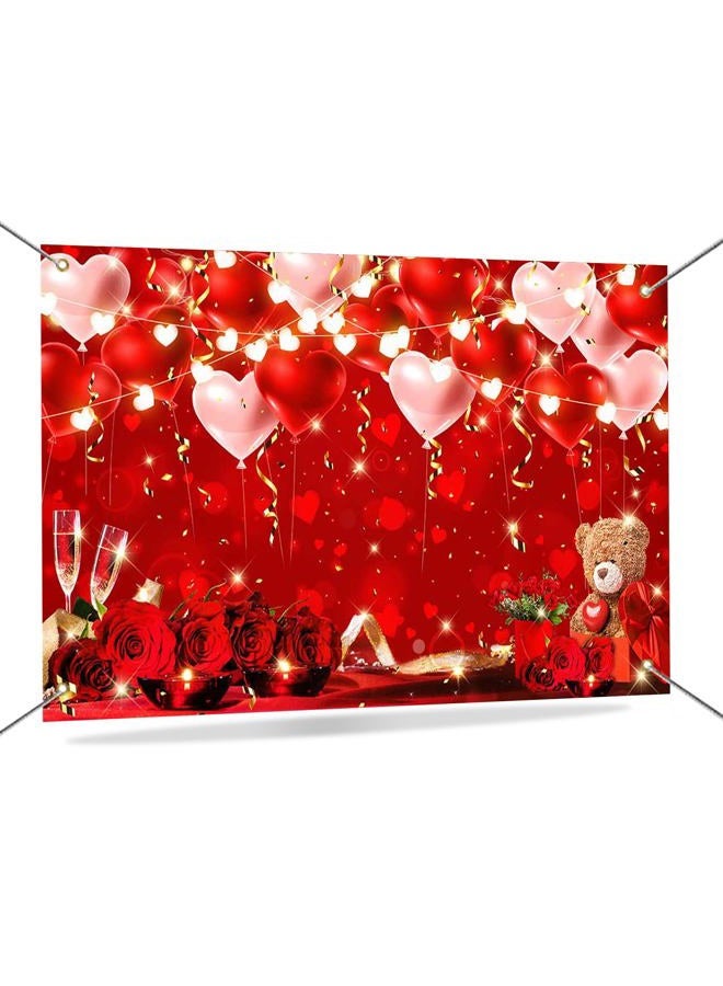 Mocsicka Valentine's Day Backdrop Banner Red Rose Balloon Valentines Day Party Decorations for Women Girl Galentines Day Background Banner 70.8 x 43.3 Inch - Image 1