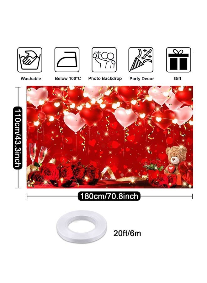 Mocsicka Valentine's Day Backdrop Banner Red Rose Balloon Valentines Day Party Decorations for Women Girl Galentines Day Background Banner 70.8 x 43.3 Inch - Image 4