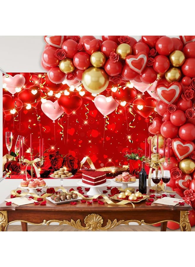 Mocsicka Valentine's Day Backdrop Banner Red Rose Balloon Valentines Day Party Decorations for Women Girl Galentines Day Background Banner 70.8 x 43.3 Inch - Image 2
