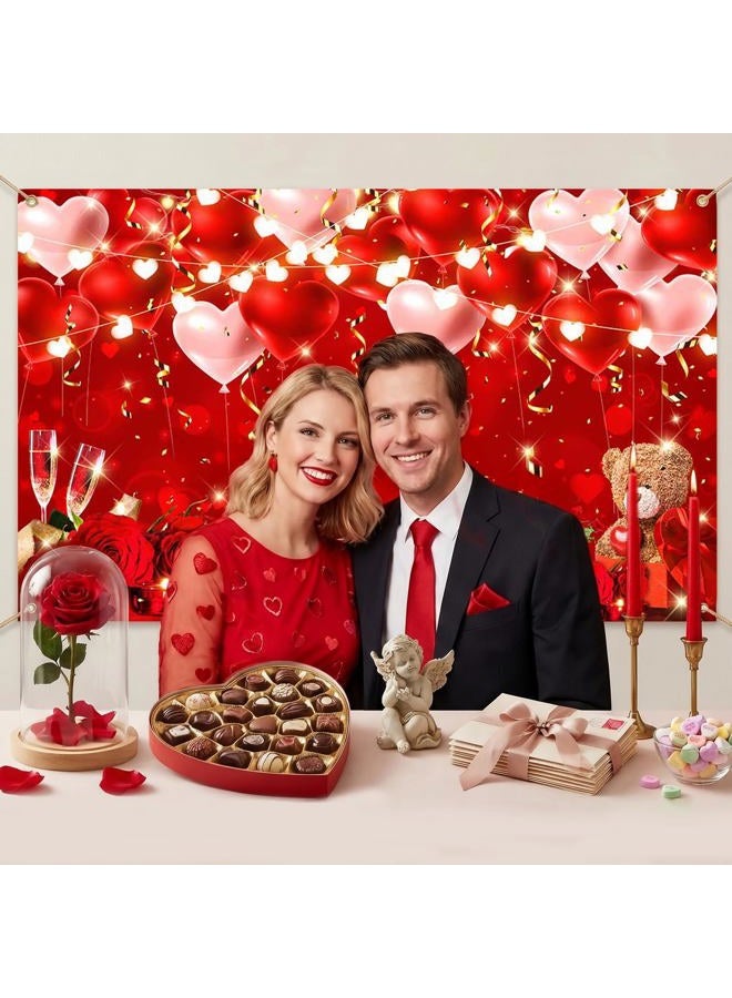 Mocsicka Valentine's Day Backdrop Banner Red Rose Balloon Valentines Day Party Decorations for Women Girl Galentines Day Background Banner 70.8 x 43.3 Inch - Image 3