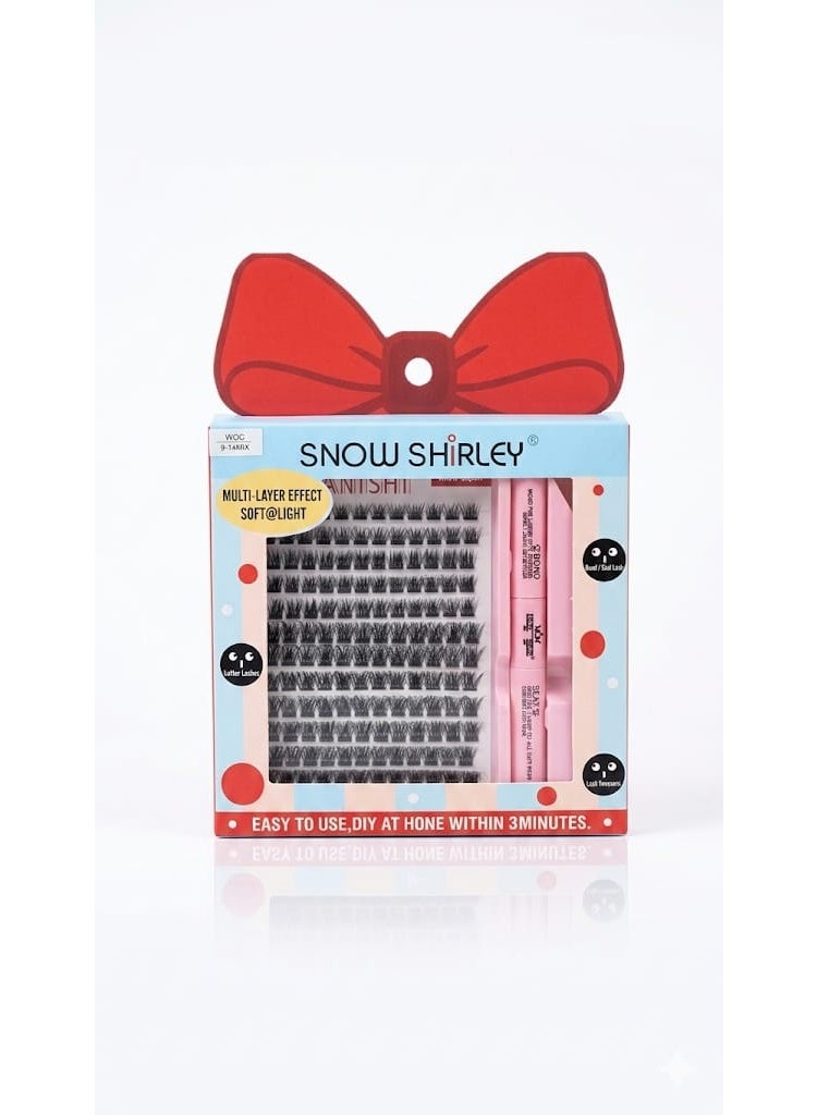SNOW SHIRLEY DIY Lash Extension Kit - Multi-Layer Soft & Light Cluster Lashes with Bond, Seal, and Applicator - Home Beauty Set - Image 1