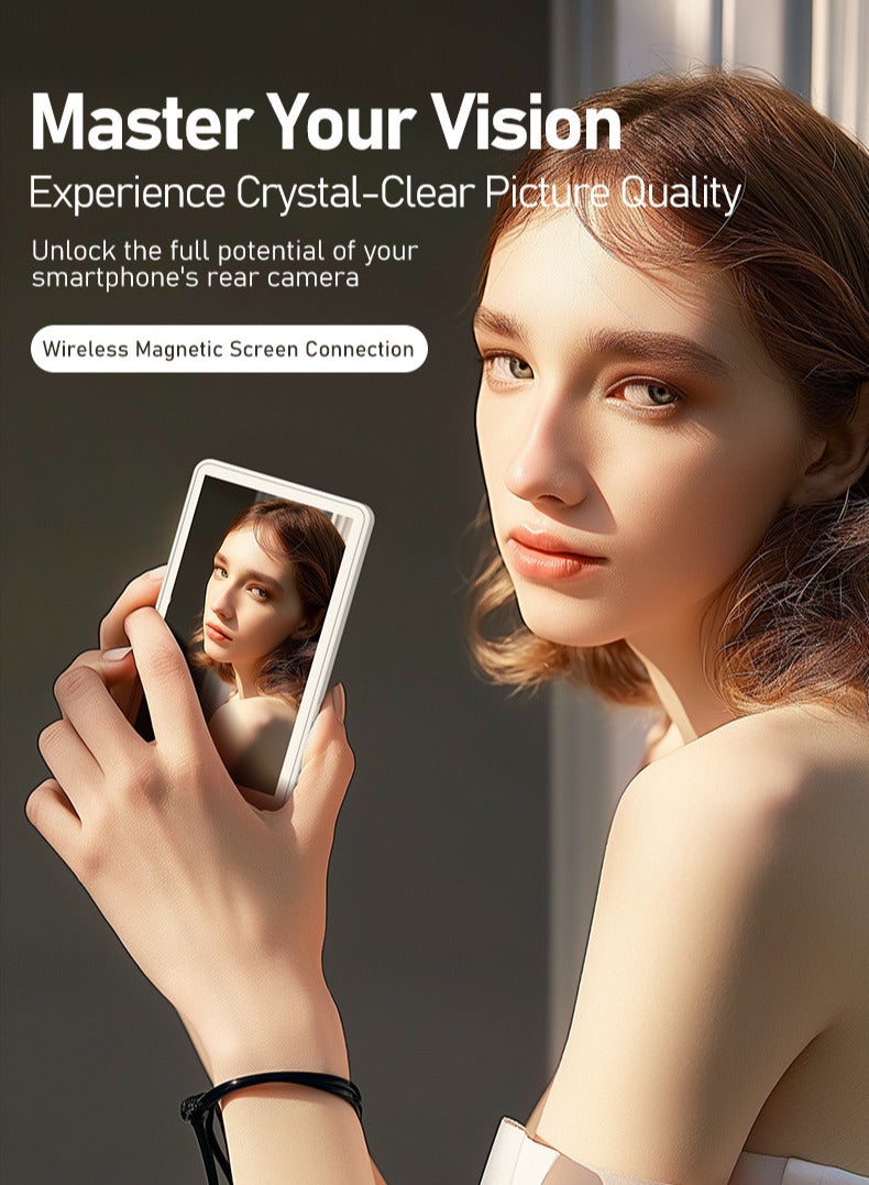 Wireless Magnetic Phone Selfie Mirror Screen – Rear-Camera Live Streaming Adapter, 4.02″ IPS Display with MagSafe Mount for Vlogging & Selfie Projection - Image 2