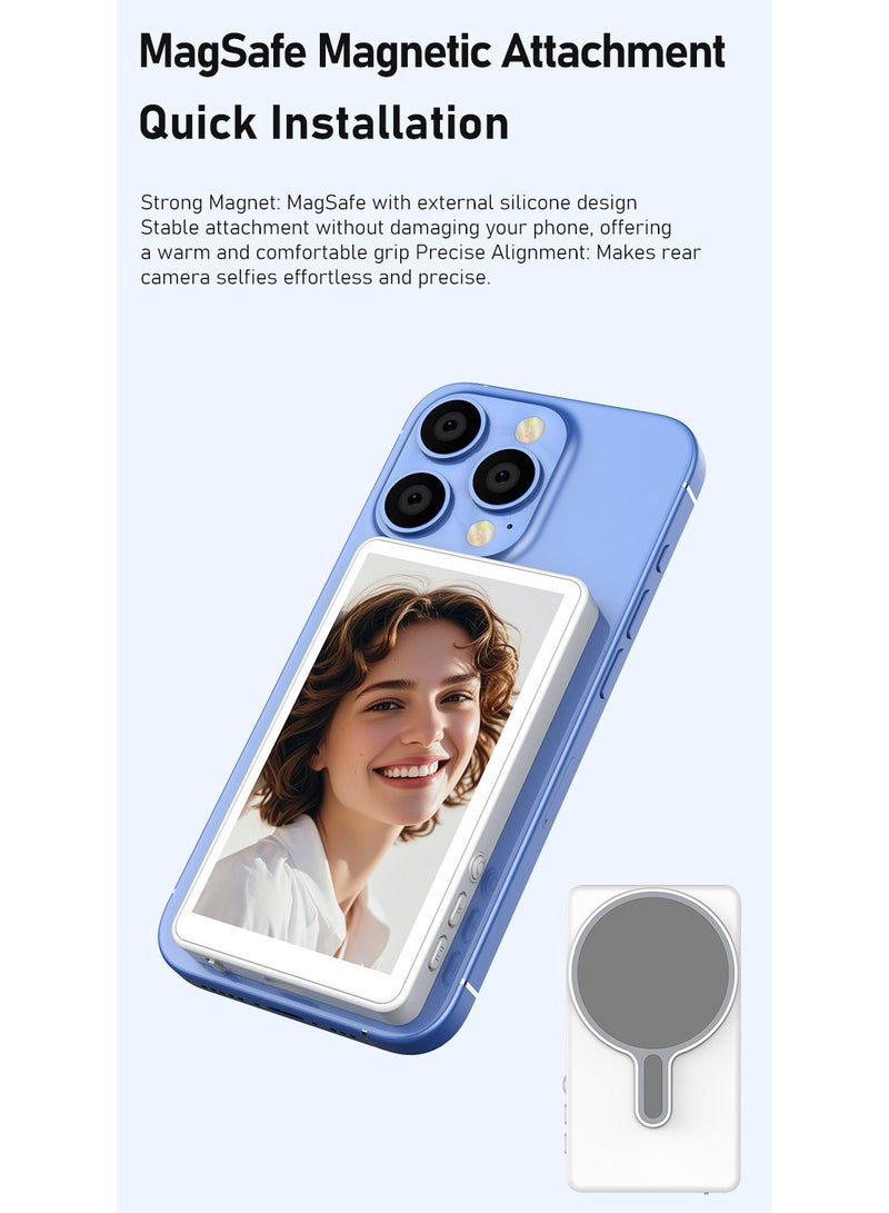 Wireless Magnetic Phone Selfie Mirror Screen – Rear-Camera Live Streaming Adapter, 4.02″ IPS Display with MagSafe Mount for Vlogging & Selfie Projection - Image 4