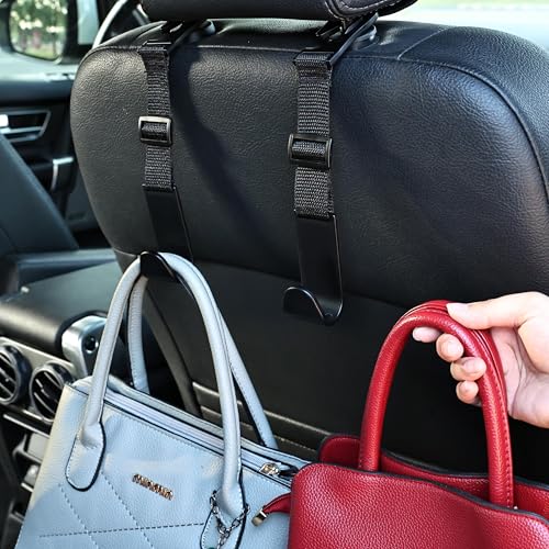 DIANZHU Headrest Hooks for Car Adjustable 4 Pack Vehicle Seat Back Organizer Storage Hanger Holder for Purse Bags Universal Fit Black - Image 2
